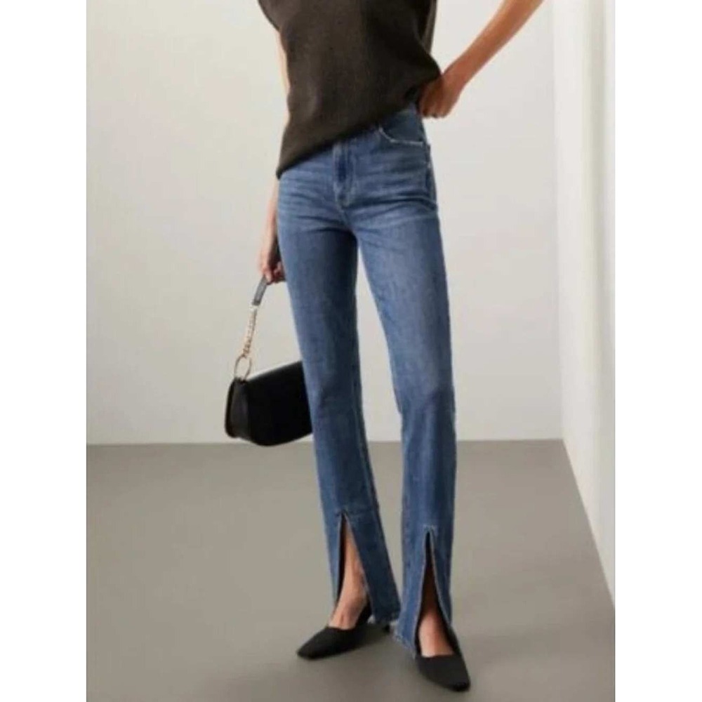 PISTOLA Colleen High Rise Split Hem Flare Jeans Dark Wash Willow Blue Denim 31